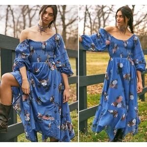 Free People Maxi Dress Witchy Fairy Morning Glory Bluebell Size Small oversized